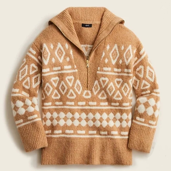 J. Crew Sweaters - NEW WITH TAGS j.crew Relaxed half-zip sweater in geometric knit pull over